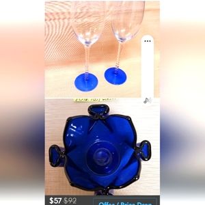 2 long stem wine glasses 1 votive candle holder 3pc set